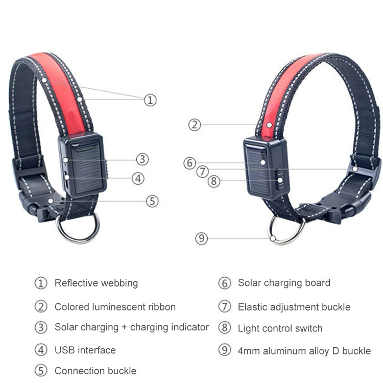Medium and Large Dog Pet Solar + USB Charging LED Light Collar, Neck Circumference Size: S, 35-40cm