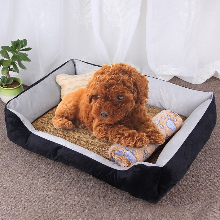 Dog Bone Pattern Big Soft Warm Kennel Pet Dog Cat Mat Blanket, with Rattan Mat & Blanket Size: L, 80×60×15cm