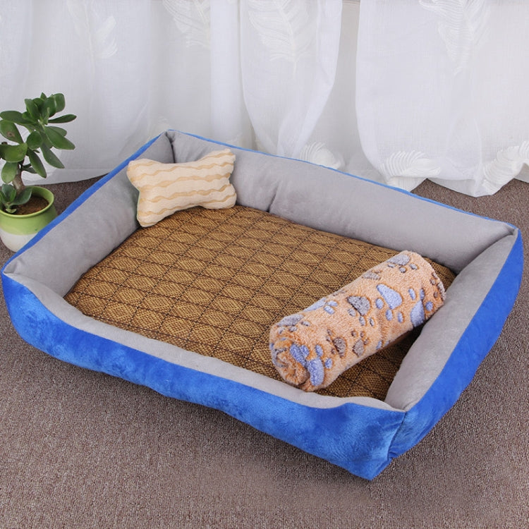 Dog Bone Pattern Big Soft Warm Kennel Pet Dog Cat Mat Blanket, with Rattan Mat & Blanket Size: L, 80×60×15cm
