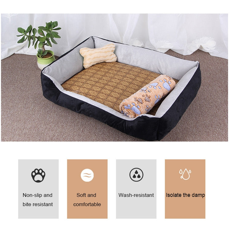 Dog Bone Pattern Big Soft Warm Kennel Pet Dog Cat Mat Blanket, with Rattan Mat & Blanket Size: L, 80×60×15cm