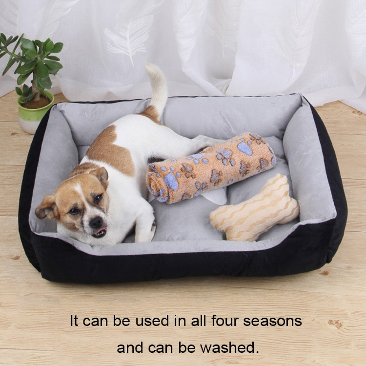 Dog Bone Pattern Big Soft Warm Kennel Pet Dog Cat Mat Blanket, with Rattan Mat & Blanket Size: L, 80×60×15cm
