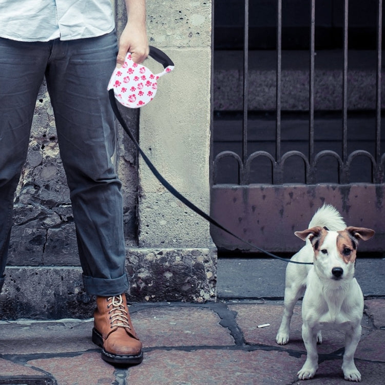 5m Pink Dog Footprint Pattern Easy Operation Retractable Dog Leash