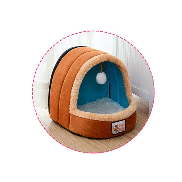 Pet Dog Cat Warm Soft Bed Pet Cushion Dog Kennel Cat Castle Foldable Puppy House with Toy Ball