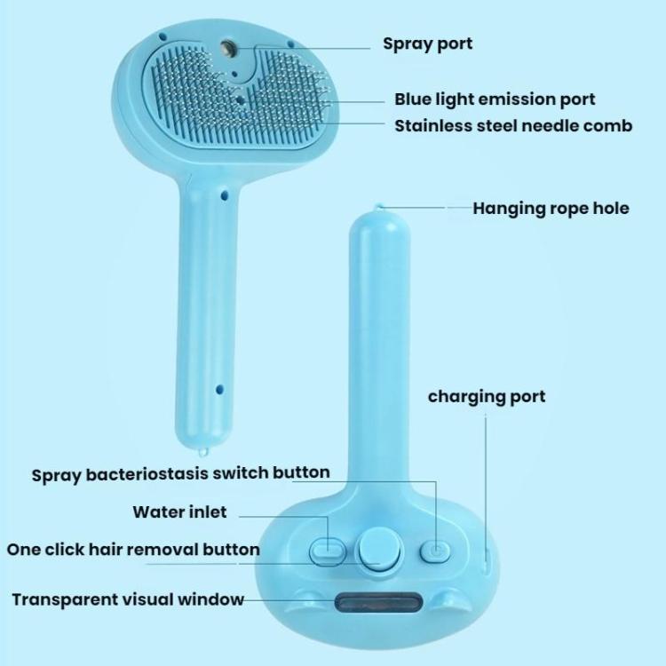 Pet Blue Light Antibacterial Spray Massage Knot Comb