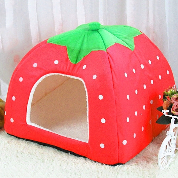 Strawberry Shaped Foldable Short Plush Pet House Nest, Size: L