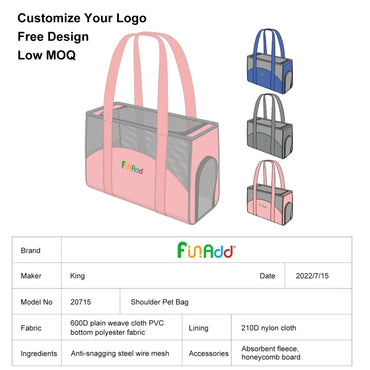 FUNADD Portable Breathable Pet Bag Outdoor Shoulder Tote Bag
