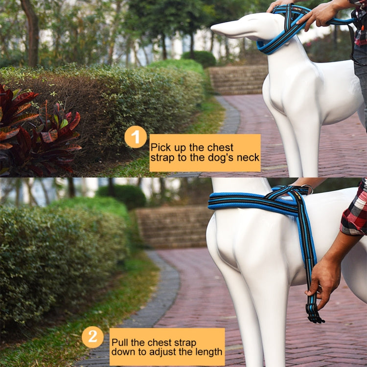 Pet Dogs A7 Reflective Polyester Chest Harness Lead Leash Traction Big Dogs Safety Chain Rope Collar, Size: L, 2.5*68*84cm