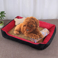 Dog Bone Pattern Big Soft Warm Kennel Pet Dog Cat Mat Blanket, with Rattan Mat & Blanket Size: L, 80×60×15cm