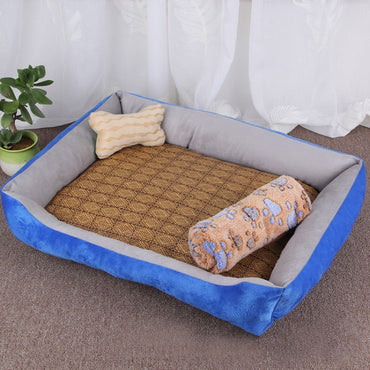 Dog Bone Pattern Big Soft Warm Kennel Pet Dog Cat Mat Blanket, with Rattan Mat & Blanket Size: L, 80×60×15cm