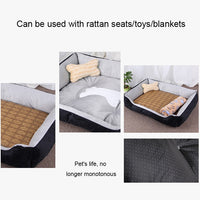 Dog Bone Pattern Big Soft Warm Kennel Pet Dog Cat Mat Blanket, with Rattan Mat & Blanket Size: L, 80×60×15cm