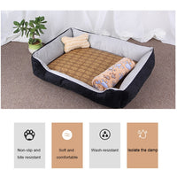 Dog Bone Pattern Big Soft Warm Kennel Pet Dog Cat Mat Blanket, with Rattan Mat & Blanket Size: L, 80×60×15cm