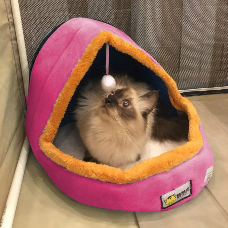 Pet Dog Cat  Warm Soft Bed Pet Cushion Dog Kennel Cat Castle Foldable Puppy House with Toy Ball